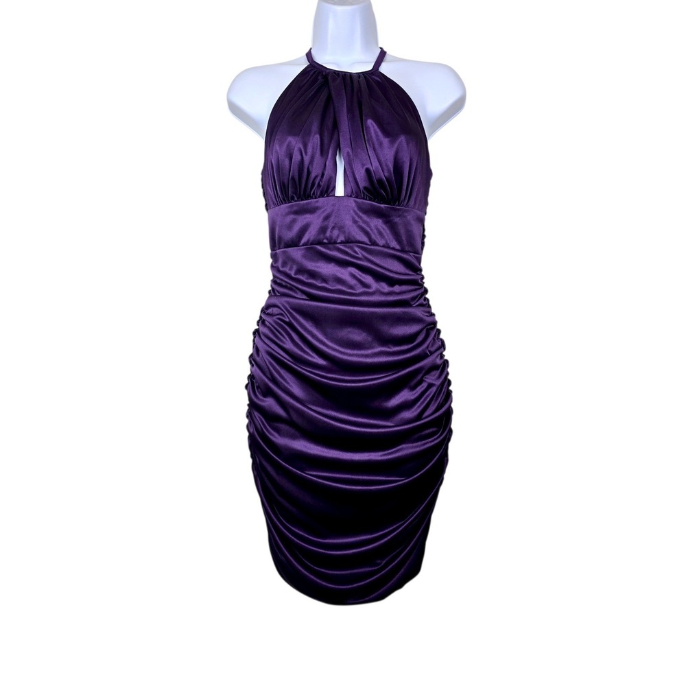 Fredericks of Hollywood Womens Purple Ruched Keyhole Mini Dress Size S NWOT